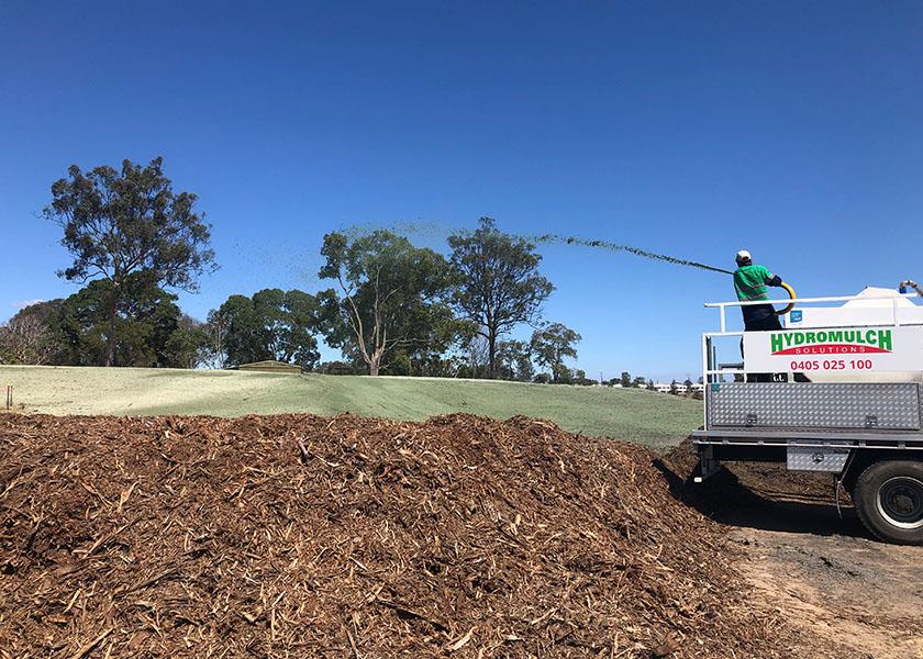 hydromulch being sprayed from truck